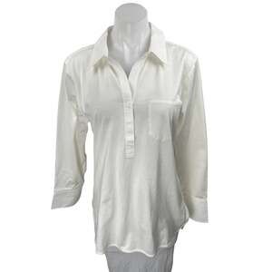 NEW GSTQ Women's White Long Sleeve Pocket Collar Button Front Shirt Top Size M